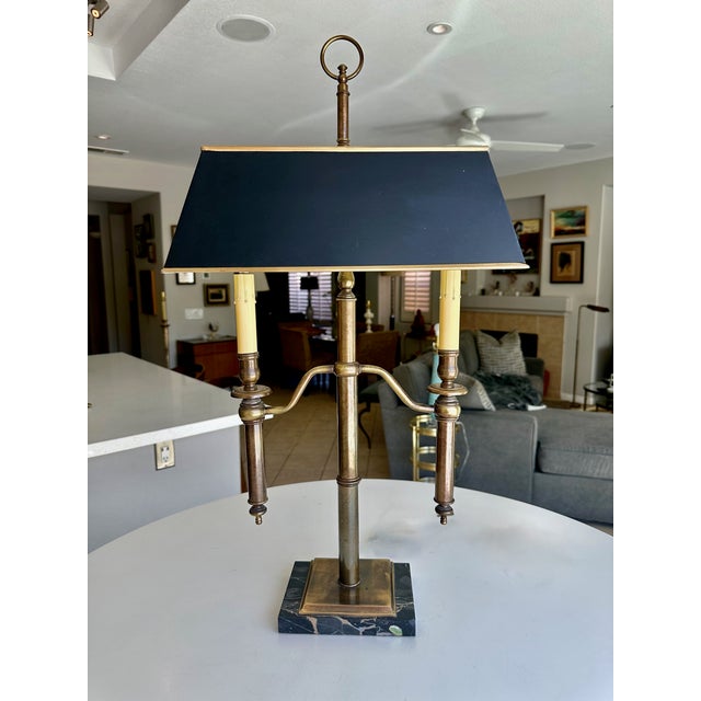 1980s Brass French Directoire Style Bouillotte Tole Table Lamp For Sale - Image 5 of 16
