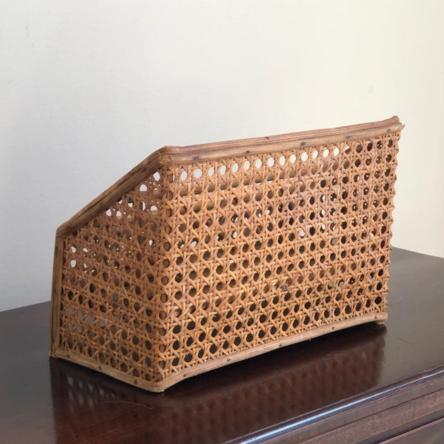 Vintage Mid-20th Century Wood & Cane Desk Organizer For Sale - Image 12 of 12