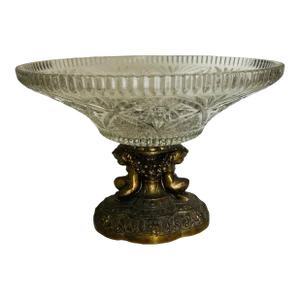 1930s Vintage Victorian Style Brass Cherubs Cut Glass Centerpiece Bowl