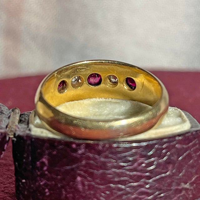 Victorian Ruby Diamond Ring 18k Gold Dated 1894, Size 7 For Sale In Madison - Image 6 of 9