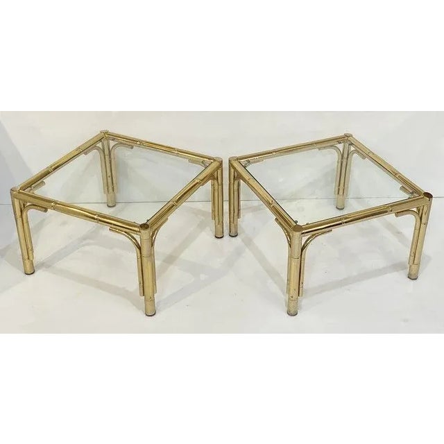 French Faux Bamboo Low Side Table of Brass and Glass For Sale - Image 9 of 12