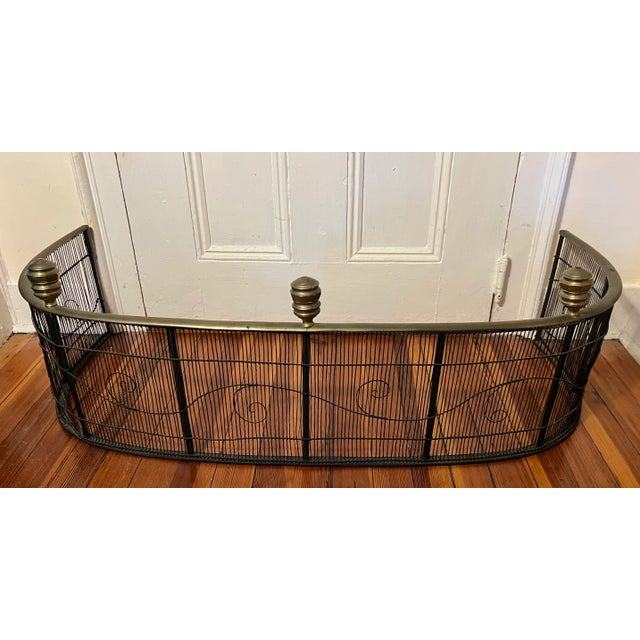 Metal Antique 19th Century American Federal Brass & Iron Fireplace Fender With Urn Finials For Sale - Image 7 of 12