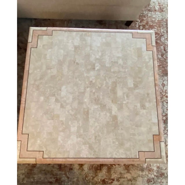Maitland - Smith Tessellated Stone Square Coffee Table With Pink Marble Inlay in the Style of Maitland-Smith For Sale - Image 4 of 12