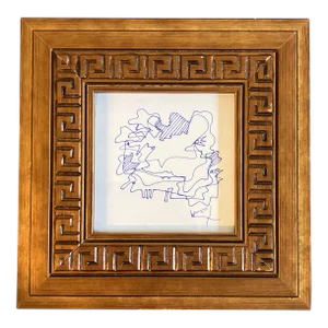 1980’s Original Wayne Cunningham Abstract Pen & Ink Drawing Greek Key Frame