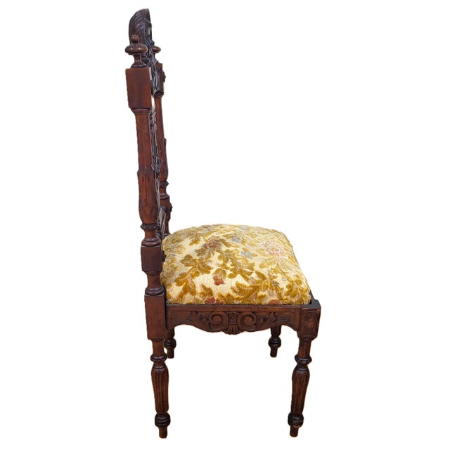 Pair Antique Italian Renaissance Carved Walnut Angels & Griffon Side Chairs For Sale - Image 9 of 18