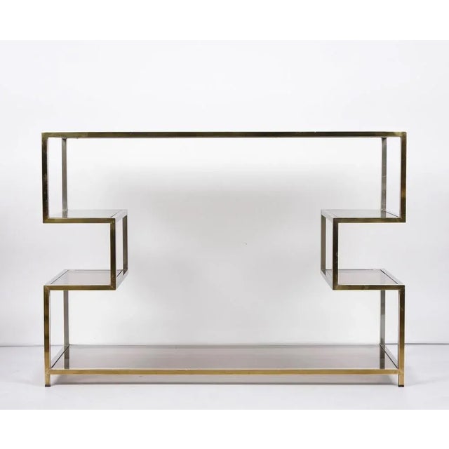 Gold Mid-Century Italian Gold Brass and Glass Console Table, 1970s For Sale - Image 8 of 18