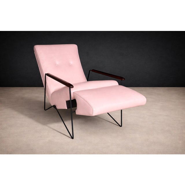 1960s Brazilian Modern Reclining Chair in Metal, Hardwood & Leather, Ernesto Hauner, 1960s For Sale - Image 5 of 15