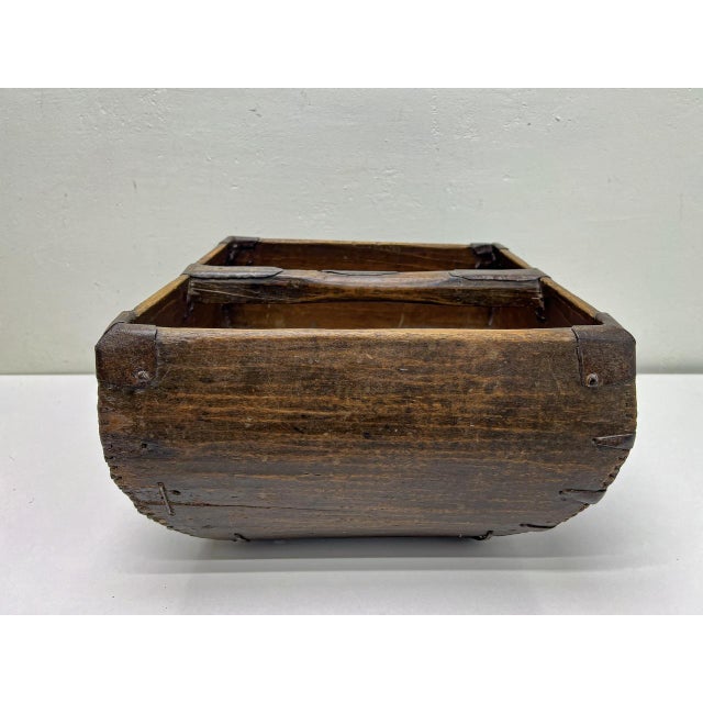 Antique Primitive Chinese Rice Basket in Wood and Iron, 1900s For Sale - Image 10 of 12