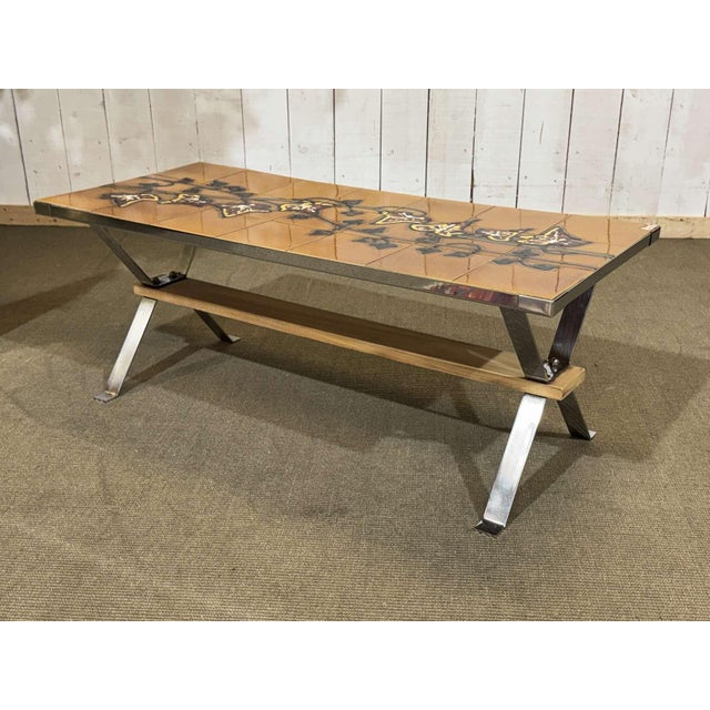 Coffee Table with Tiled Top and Chromed Metal Base, 1970s For Sale - Image 11 of 12