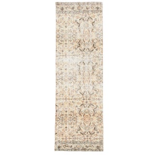 Vintage Floral Runner Rug in Beige and Brown For Sale