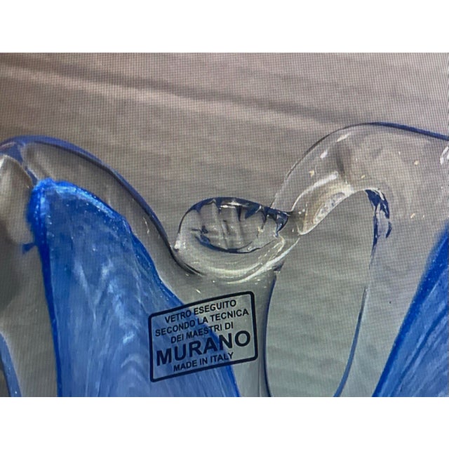 Late 20th Century Vintage Italian Blue and Clear Art Glass Bowl White Cristal Made in Italy For Sale - Image 5 of 6