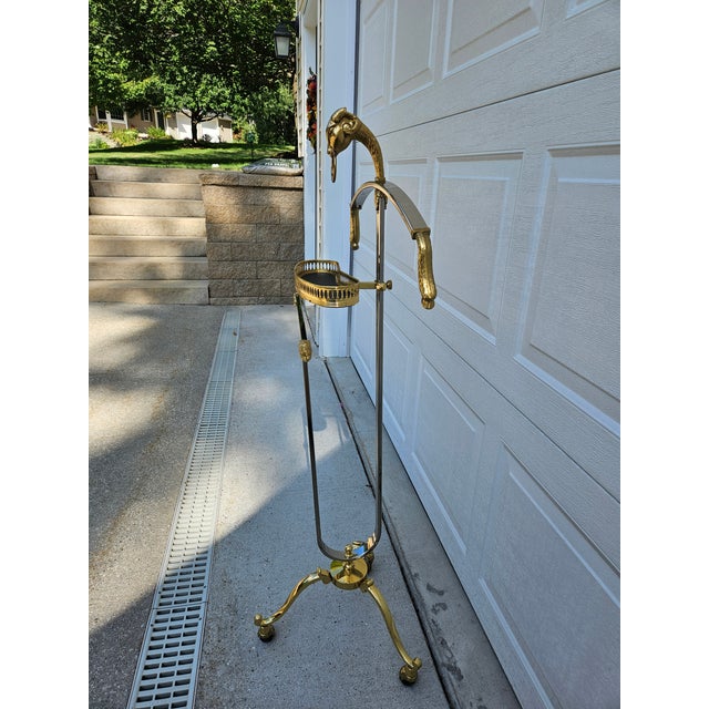 French Italian Brass and Chrome Ram's Head Valet -in the Style of Maison Jansen For Sale - Image 3 of 16