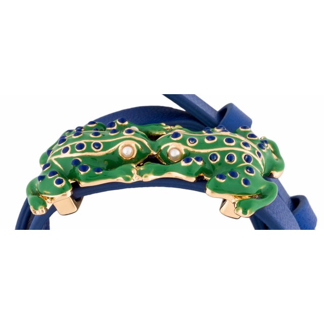 Tory Burch Frog Faux Pearl Enamel Leather Double Wrap Bracelet New For Sale - Image 4 of 14