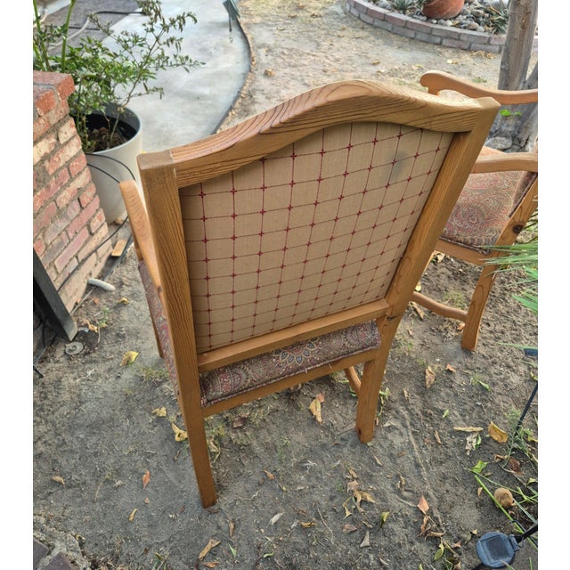 Vintage Mid-Century French Provincial Style Open Armchairs With Tapestry Brocade - A Pair For Sale - Image 12 of 16