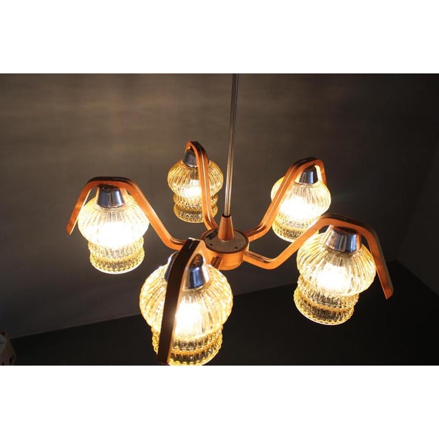 Striking mid century chandelier produced in czechoslovakia during the 1970s, attributed to humpolec manufacture. This...