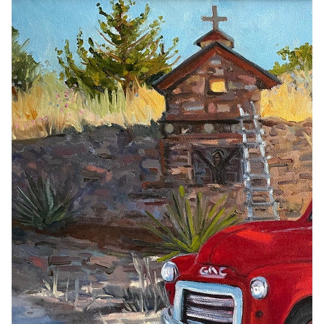 A painting of a vintage red truck parked in front of a "shrine" which caught my attention. Early morning light was...