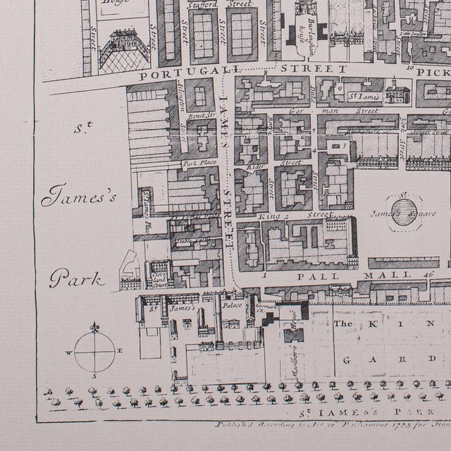 Glass Vintage 18th Century Street Map, London, St James's Westminster, Cartography For Sale - Image 7 of 11