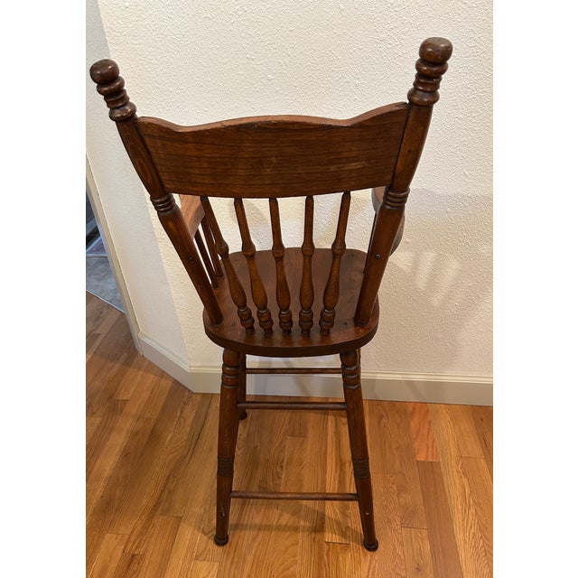 Mid 20th Century Antique Americana Farmhouse Style Youth / Childs Press Back High Chair 39" Tall For Sale - Image 5 of 11