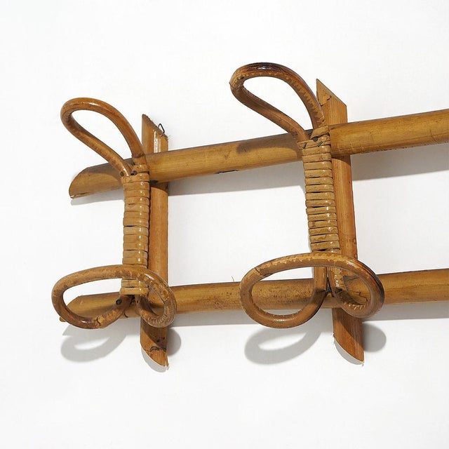 Wood Wall Coat Rack in Rattan and Woven Wicker, 1960s For Sale - Image 7 of 12