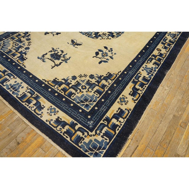 Chinese Small 1920s Classic Greek Key Medallion Antique Chinese Peking Rug 6'5" X 9' For Sale - Image 3 of 9