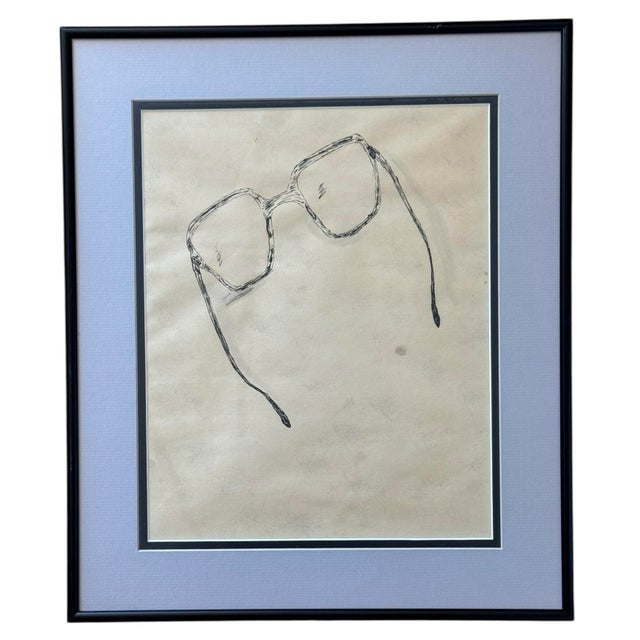 Metal 1980s Drawing of Glasses, Framed For Sale - Image 7 of 7