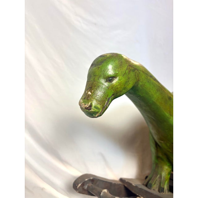 Green Antique Hand Carved Wooden Dinosaur - Folk Art Children's Rocker For Sale - Image 8 of 12