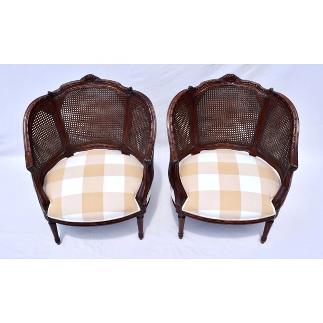French Louis XVI Style Double Cane Bergere Chairs in Walnut For Sale - Image 3 of 11