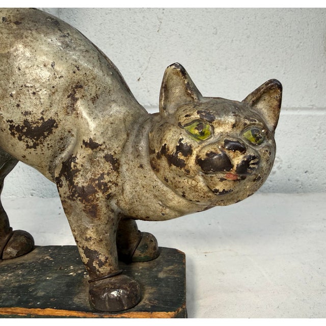 Figurative Rare Antique 1920's Hubley Manufacturing Company Heavy Cast Iron Cat Doorstop For Sale - Image 3 of 13