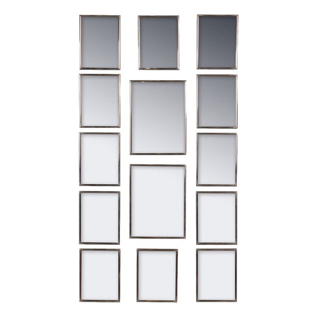 Vintage Italian Collection of White Metal Framed Mirrors, 1950, Set of 14 For Sale