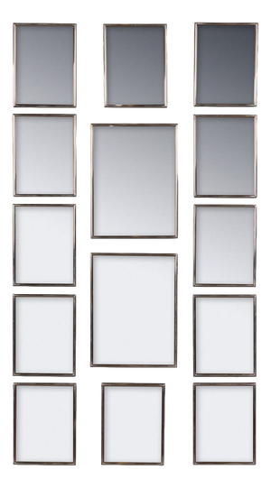 Vintage Italian Collection of White Metal Framed Mirrors, 1950, Set of 14