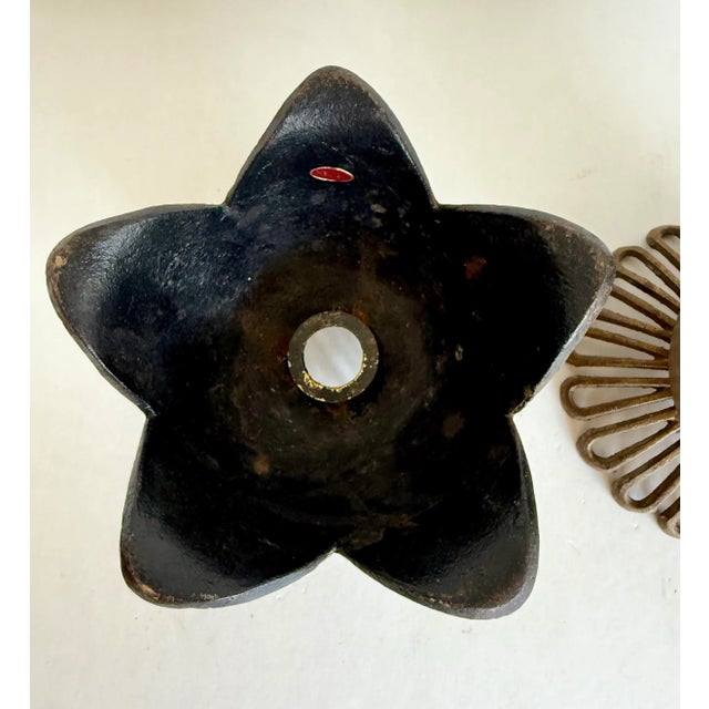 Mid 20th Century Vintage Lotus Blossom Cast Iron Candle Holders Made in Japan For Sale - Image 5 of 9