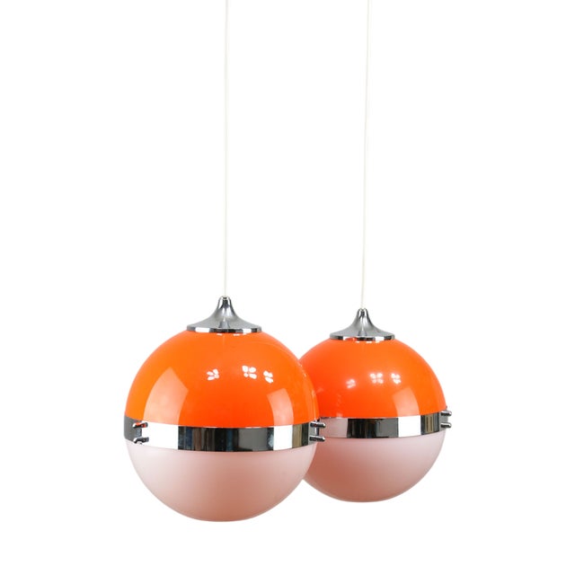 Space Age Italian Orange Pendant Lamps, Set of 2 For Sale