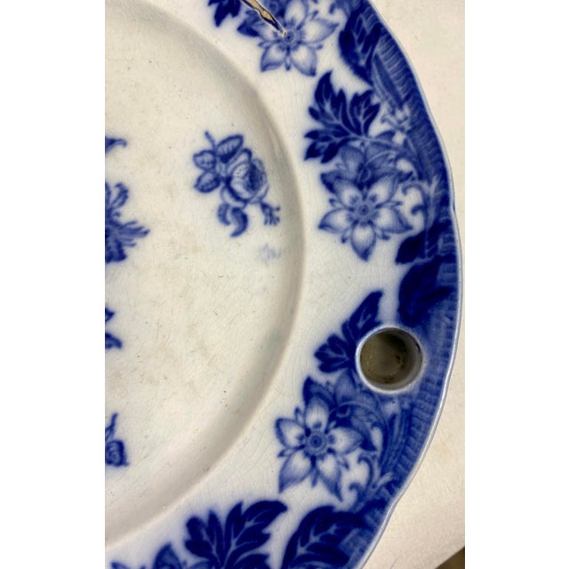 Antique Flow Blue Hot Water Warming Plate Decorated With Floral