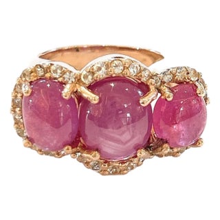 Bochic “Orient” Vintage Ruby & Diamond Ring Set 18K Yellow Gold & Silver For Sale