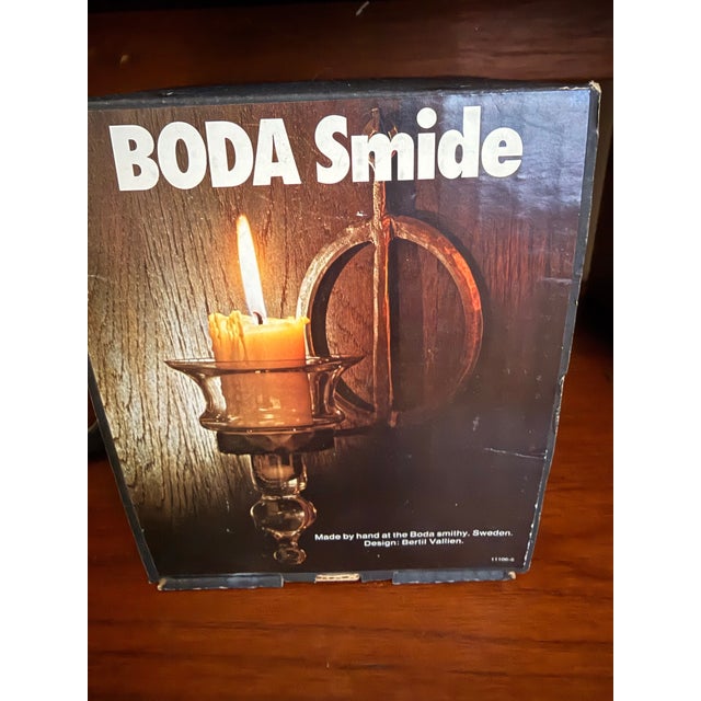 1970s Boda Smide Brutalist Wrought Iron & Glass Wall Sconce by Bertil Vallien - In Box For Sale In Baltimore - Image 6 of 11