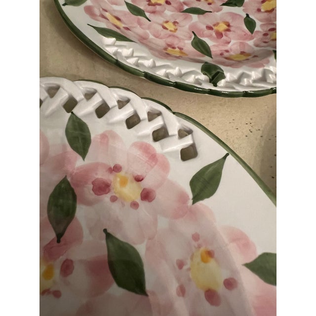 1980s Casafina Handpainted Reticulated Majolica Dogwood Blossom Plates - Set of 3 For Sale - Image 5 of 9