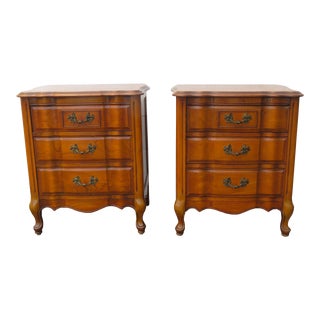 French Serpentine Nightstands Side End Bedside Tables a Pair For Sale