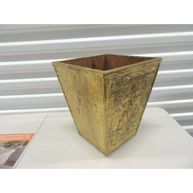 Victorian Vintage Brass Victorian Repousse Wastepaper Basket For Sale - Image 3 of 7