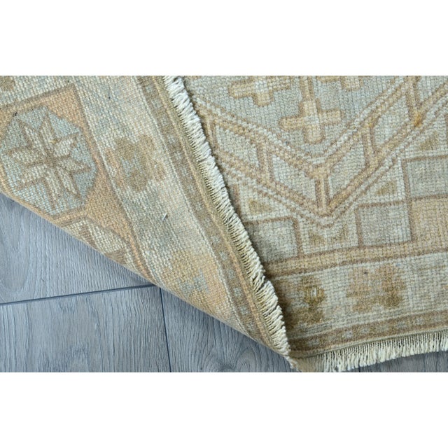 Khaki and Baby Blue Oushak Turkish Rug For Sale - Image 10 of 11