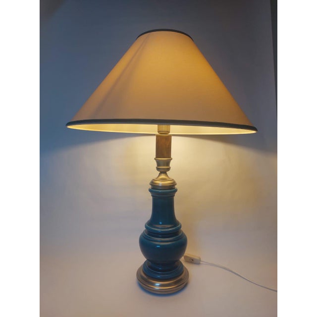 Mid-Century Blue Ceramic Wooden Table Lamp, 1960s For Sale - Image 6 of 18