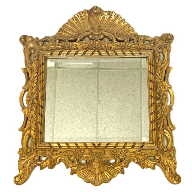 Vintage French Regency Beveled Edge Mirror With High Pediment and Antique Gold Finish For Sale - Image 13 of 16
