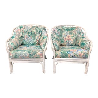1970s Ficks Reed Style Curved Rattan Club Chairs- Pair For Sale