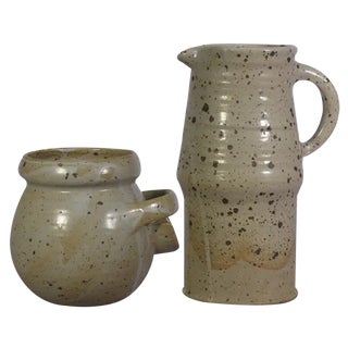 Pyrite Stoneware Pot and Pitcher by Lanusé / Fégréac, 1960s, Set of 2 For Sale