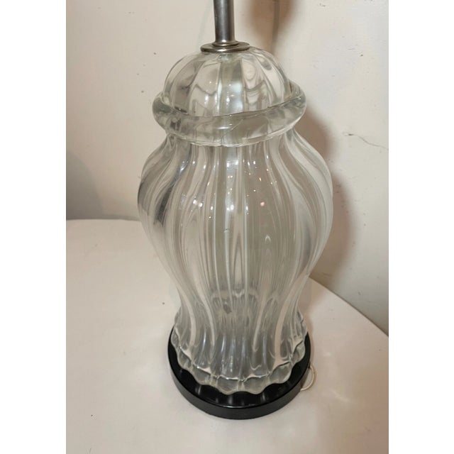 Metal 1960s Large Vintage Hand Blown Murano Urn Style Clear Art Glass Electric Table Lamp For Sale - Image 7 of 12