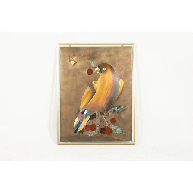 Decorative panel in the scagliola genre, entitled "Opus I", in brass marquetry. Contemporary artist work. This piece is...