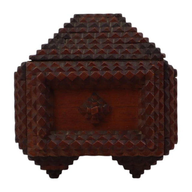 Wood Antique Folk Art Tramp Art Box with Mirrors, 1890s For Sale - Image 7 of 16