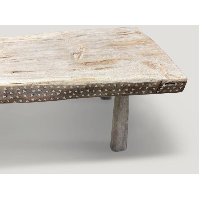 Andrianna Shamaris Century Old Teak Wood Coffee Table with Shell Inlay For Sale - Image 13 of 18