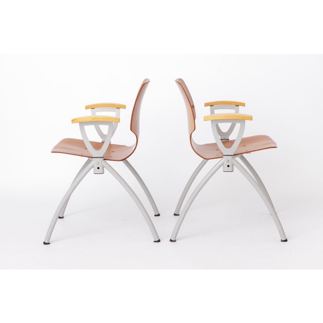 Vintage Industrial Stackable Dining Chairs with Beech Wood Armrests from Pagholz, Germany, 1970s, Set of 4 For Sale - Image 4 of 11