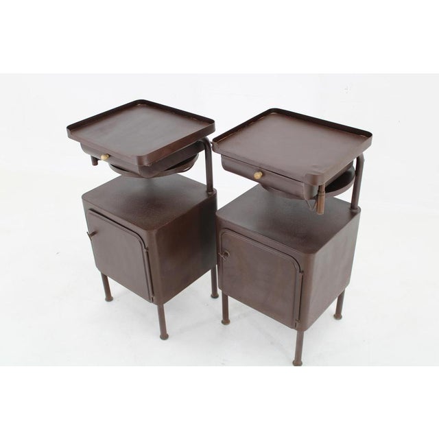 Industrial Nightstands with Pull Out Table, Former Czechoslovakia, 1940s, Set of 2 For Sale - Image 4 of 16