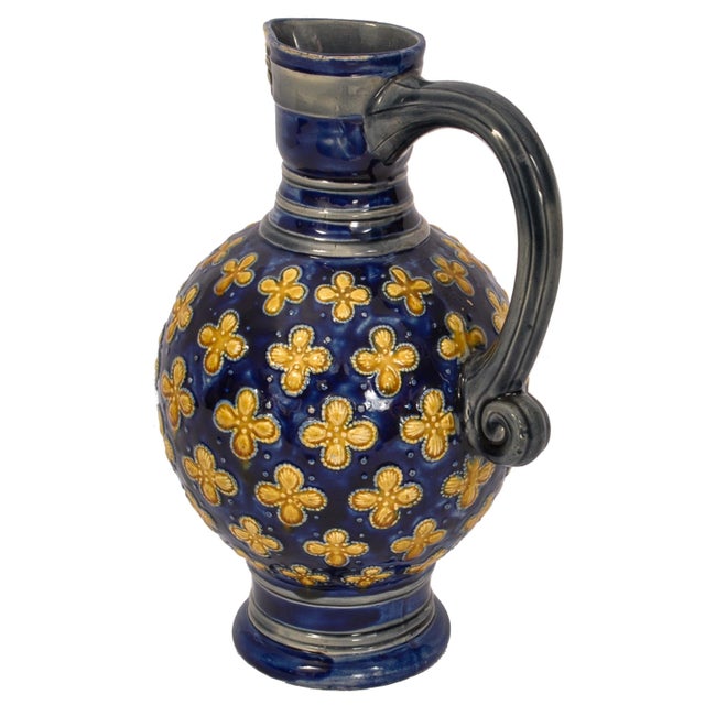 Antique English Minton Majolica Pottery Blue Pottery Beer Jug Pitcher 1870 For Sale - Image 9 of 12